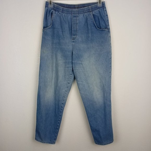Cabin Creek Pull On blue Jeans Womens 14 Elastic Waist High Rise 100% Cotton - Picture 1 of 12